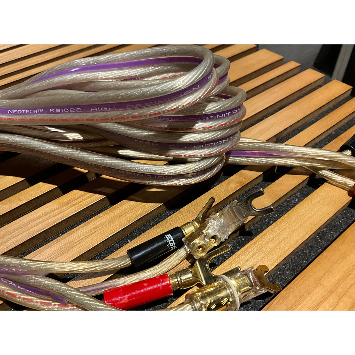 4 metre pair of speaker cables with WBT and EGM spade fittings pre loved