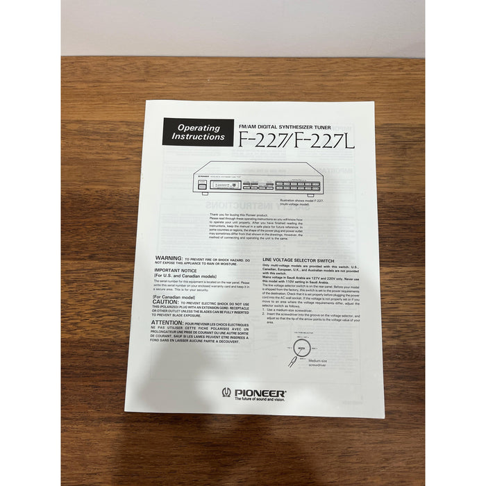 Pioneer F227 FM/AM Tuner - Pre loved