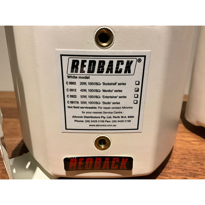 Redback C0912 white outdoor speakers with brackets, new old stock.