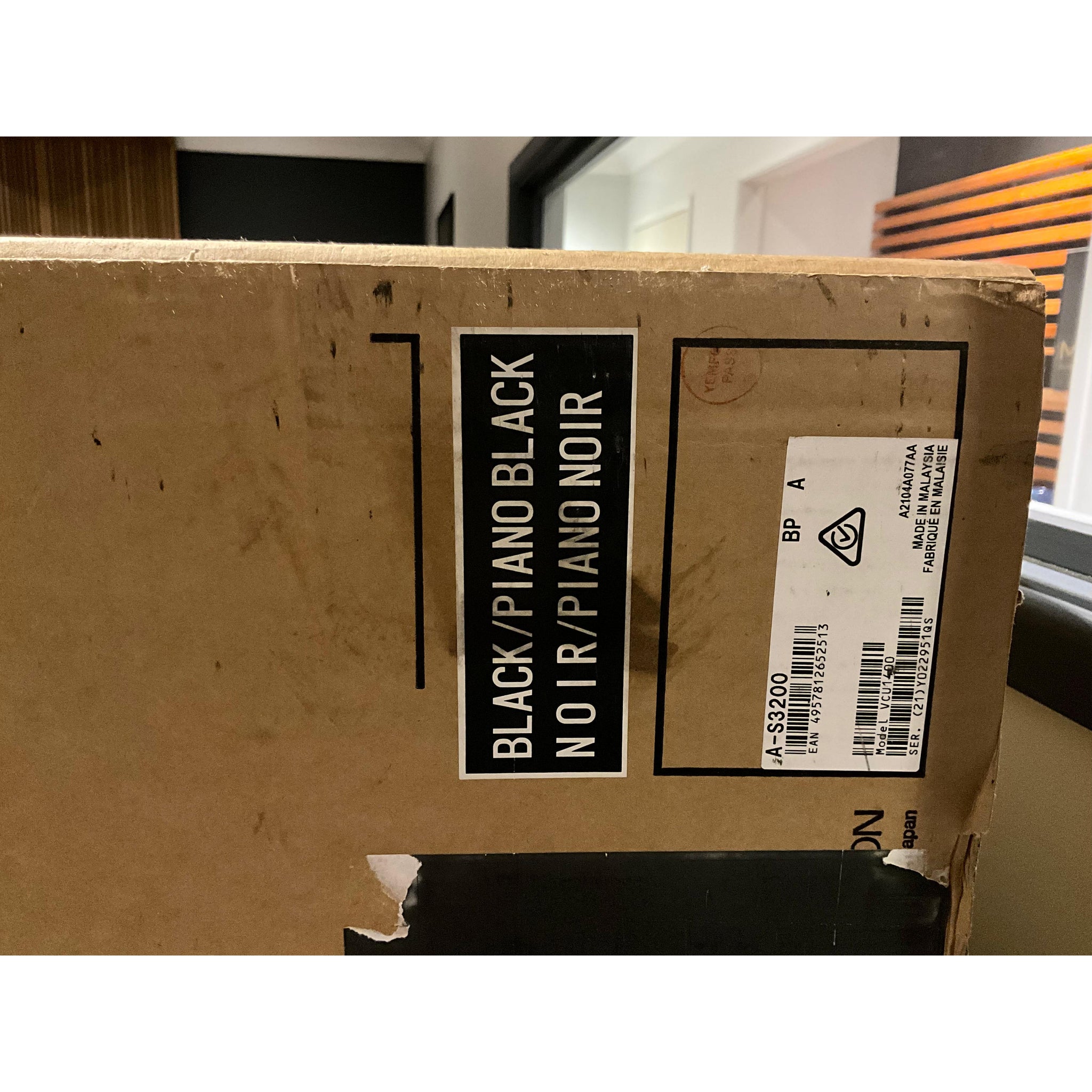 Yamaha A-S3200 Integrated Amplifier, Piano Black, pre owned but never opened, factory sealed